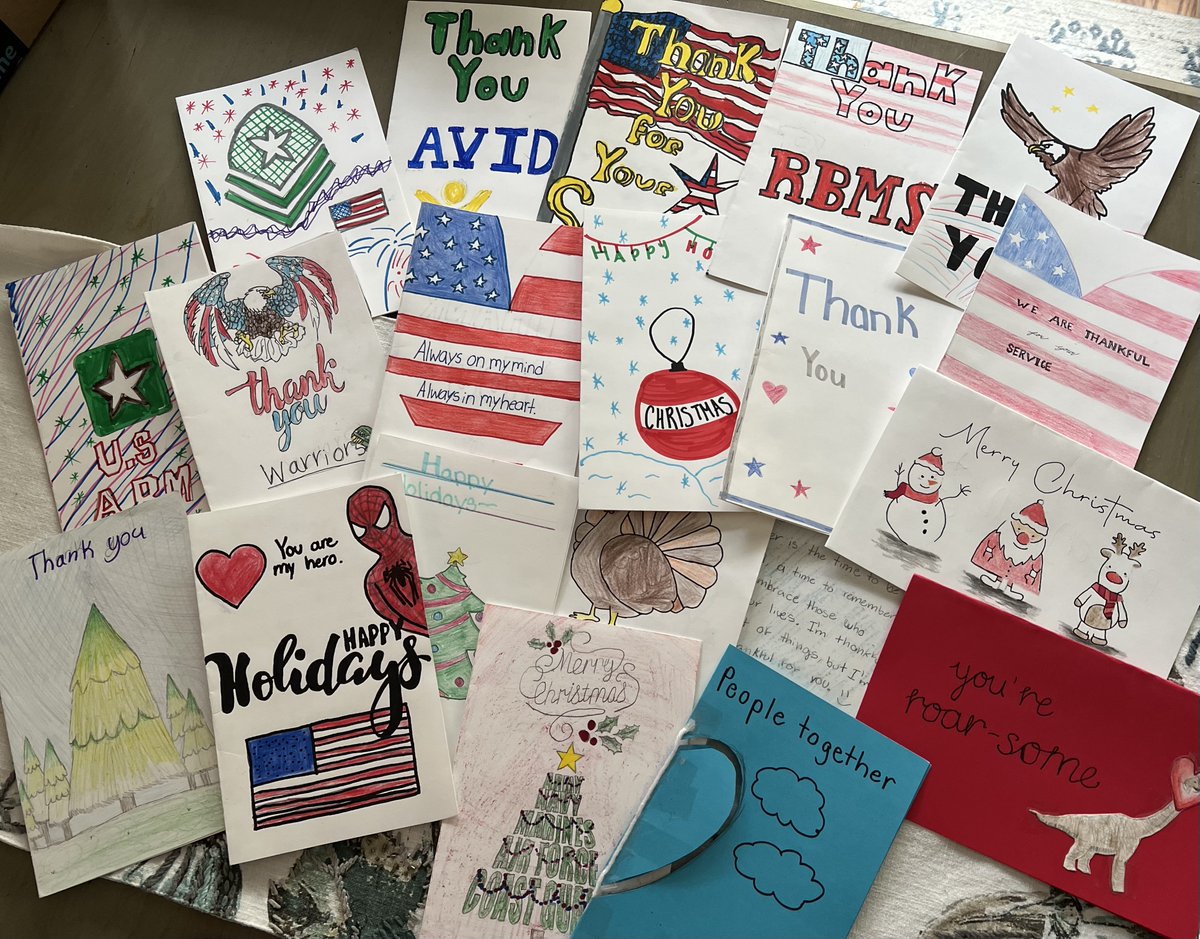 CherylCuddihy's tweet photo. Thanks to all of our #Veterans &amp; Warriors  #CurrentlyServing! As part of the https://t.co/etT8PdpHvG, @rbmsROCKETS Ss &amp; Ts created holiday cards to show our appreciation for all the sacrifices members of the armed services have made to keep up us safe in #RBBisBIA! #ThisIsAVID https://t.co/6YQ4tJaqXK
