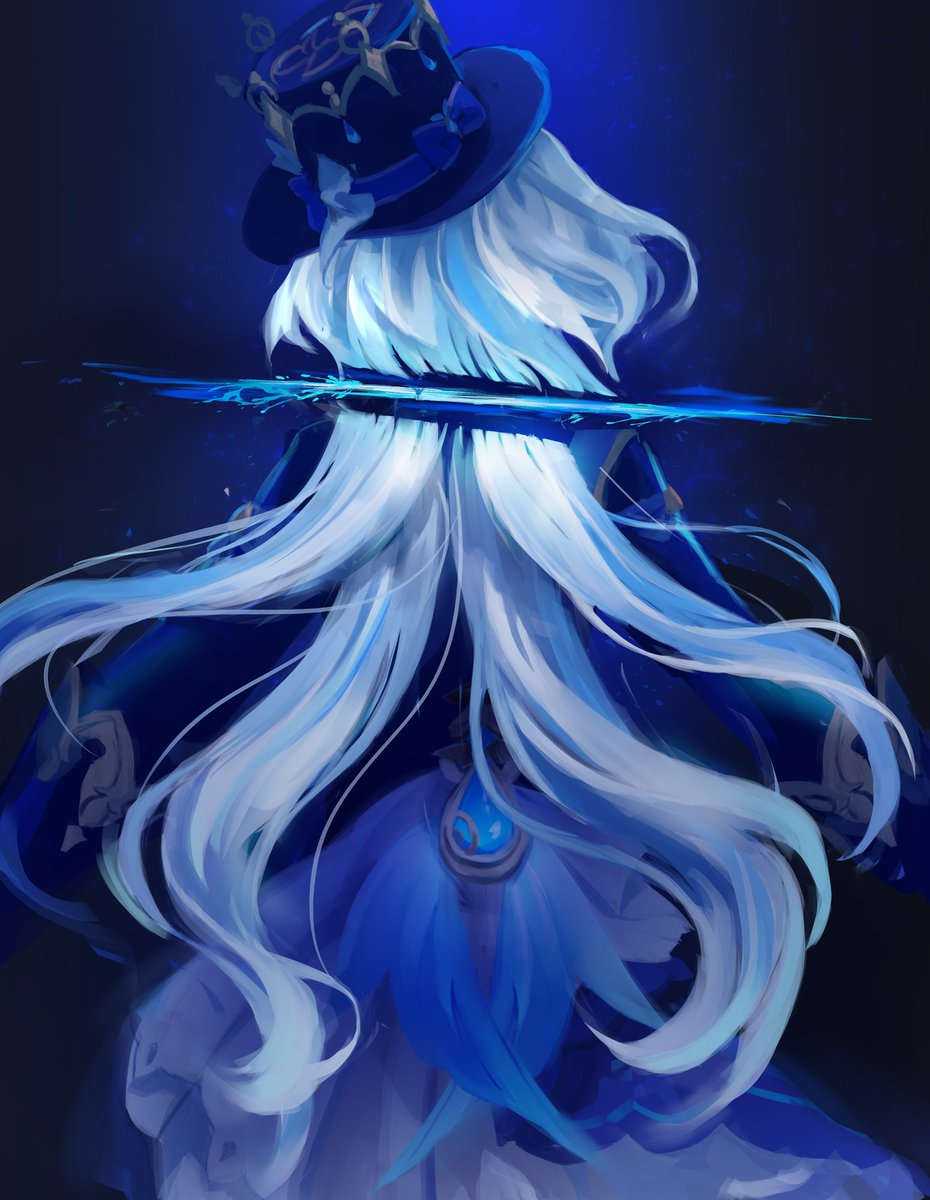 hat 1girl long hair solo white hair from behind very long hair  illustration images
