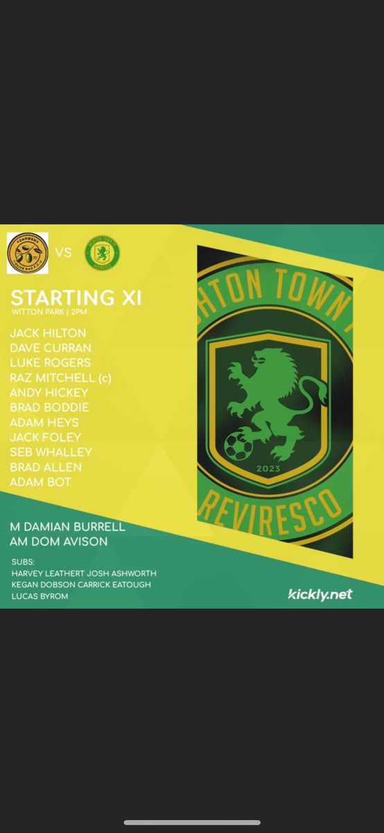 Todays starting Xl against Darwen. 

#towntowngreenandgoldarmy🔰

Sponsors:

Simply Floors
Dominic - Man and Van
Rishton Cricket Club
Konsileo Insurance - Lancashire
Jon Robinson Photography
Graham Michael Avison IFA
howardca.co.uk