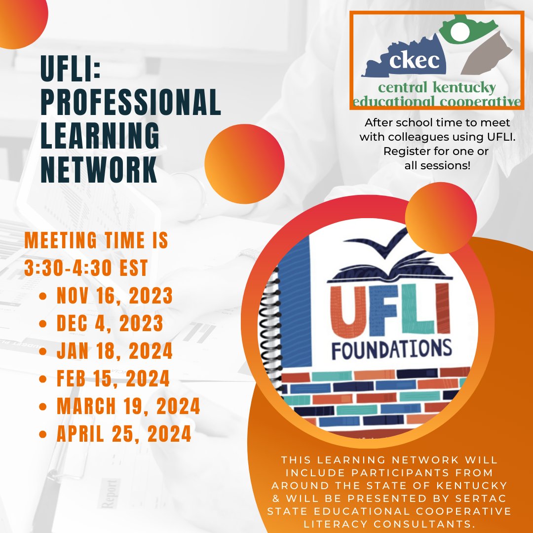 Join us for UFLI: Professional Learning Network! We will meet monthly in a virtual session from 3:30-4:30 to discuss data, ask questions, and meet other implementing UFLI.