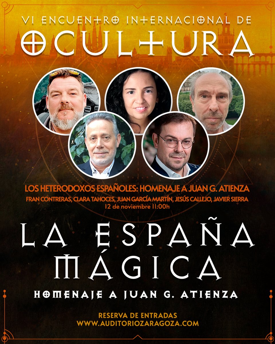 Javier__Sierra's tweet photo. 🔴 OCULTURA 2023. No digas que no te avisé. El domingo 12 de noviembre rendiremos homenaje a Juan G. Atienza en el @AuditorioZGZ. Él fue el impulsor de las guías de la España mágica y "padre" de un movimiento literario que llega hasta hoy.
El programa @SERhistoria de @NachoAres se grabará allí mismo, y podrás ser testigo de todo esto en una mañana inolvidable.
¡Reserva tu entrada (2€) antes de que se agoten y te pierdas este momento histórico!
➡️ https://t.co/XuXewCOViV