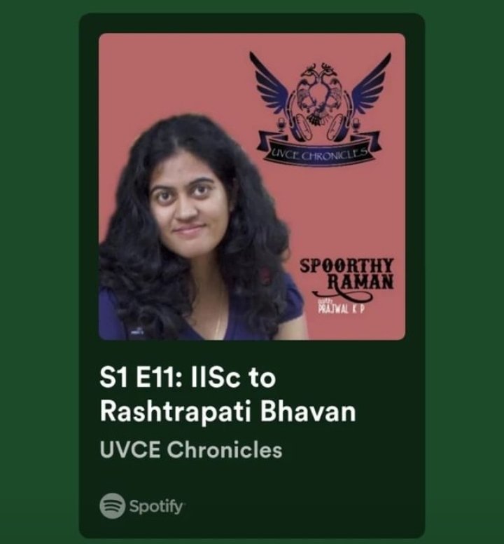 Have you listened to this episode of #UVCE #Chronicles? It navigates through #IISc #RashtrapathiBhavan and around the world.. Here is #science journalist and #ProudUVCEian @RamanSpoorthy #audio #podcast to get inspired - open.spotify.com/episode/0OFXP2…