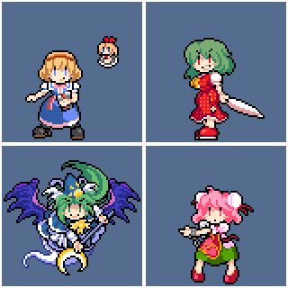 (╹◡╹) MOTHER風東方 アリス/ゆうか みま/かせん #ドット絵 #pixelart #東方Project