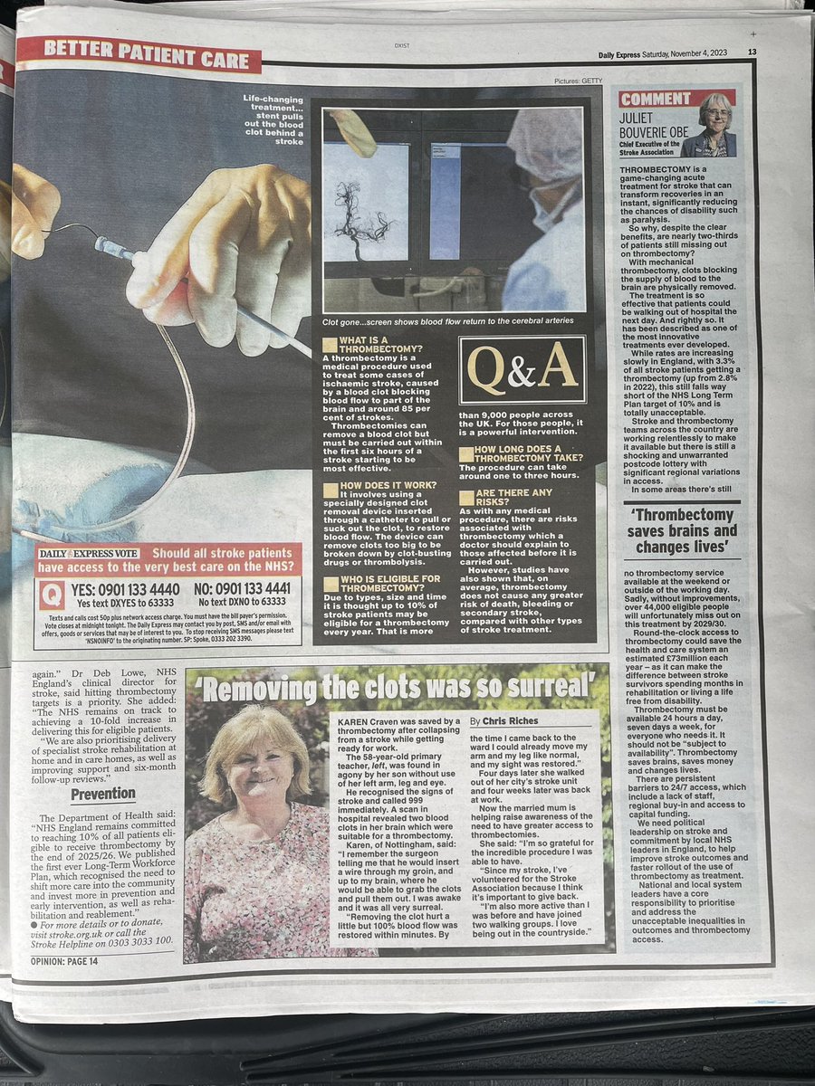 New campaign for <a href="/Daily_Express/">Daily Express</a> alongside the <a href="/TheStrokeAssoc/">Stroke Association</a> and featuring <a href="/JulietBou/">Juliet Bouverie OBE</a> - calling for better #stroke aftercare, reviews and more <a href="/DHSCgovuk/">Department of Health and Social Care</a> and <a href="/NHSEngland/">NHS England</a> investment in #thrombectomy access. <a href="/SteveBarclay/">Steve Barclay</a> <a href="/RishiSunak/">Rishi Sunak</a> <a href="/DHSCmedia/">DHSC Media Centre</a>