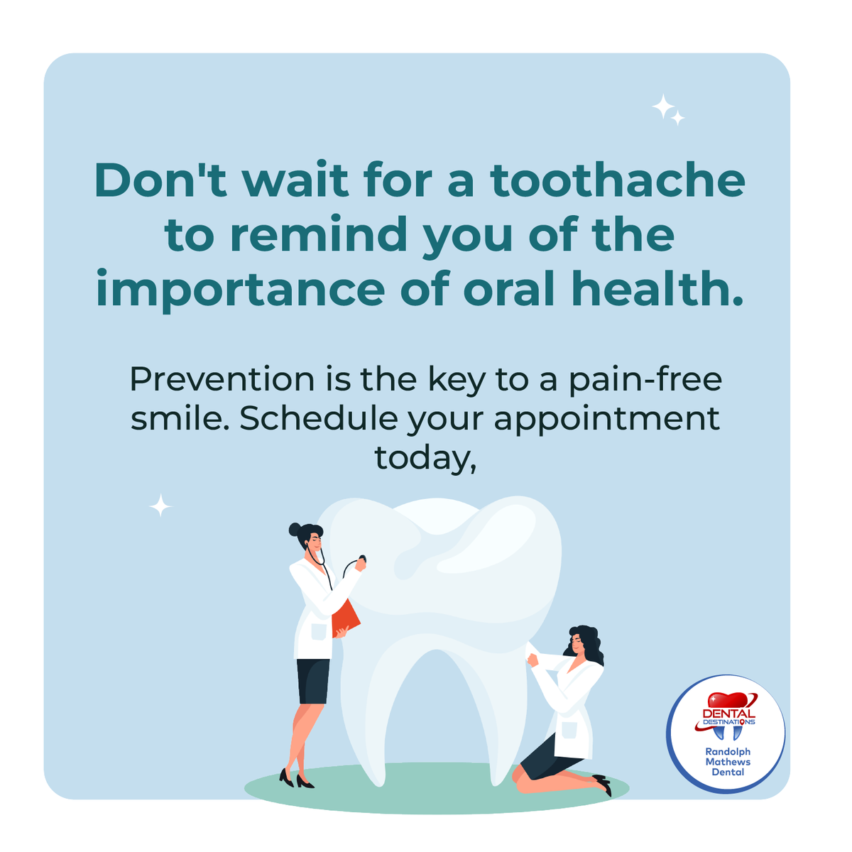 RMathewsDental's tweet photo. Don't let a toothache be your wake-up call! 🚨 Prioritize your oral health with prevention. Schedule your appointment today and keep that smile pain-free! 😁🦷 

#OralHealth #PreventionMatters #SmileCare https://t.co/mtTIMhs0tp