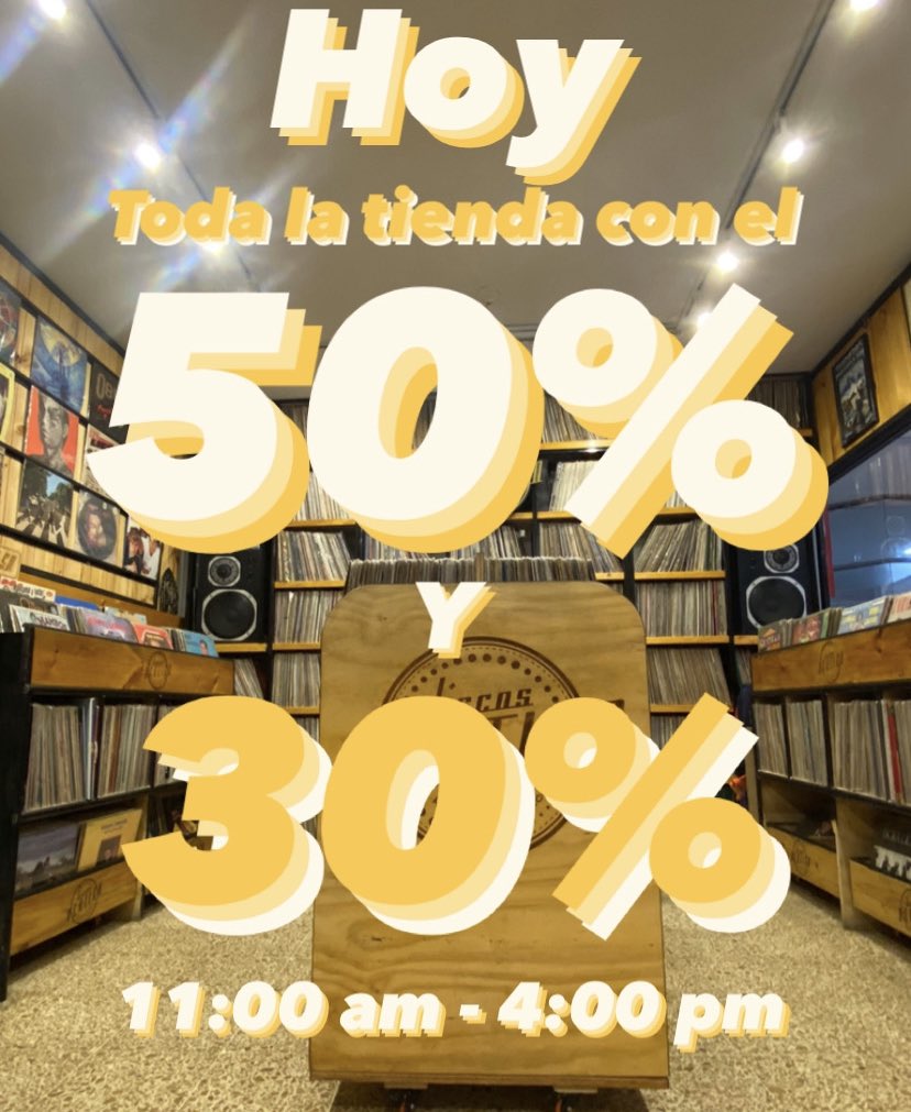 discosvertigo's tweet photo. 🚨50% y $30% de descuento en toda la tienda🚨

Hoy sábado 4 de noviembre descuento en todos los vinilos y cds disponibles. Celebraremos nuestro tradicional #SúperDescuento desde las 11:00 am hasta las 4:00 pm. https://t.co/aNucDmTW4h