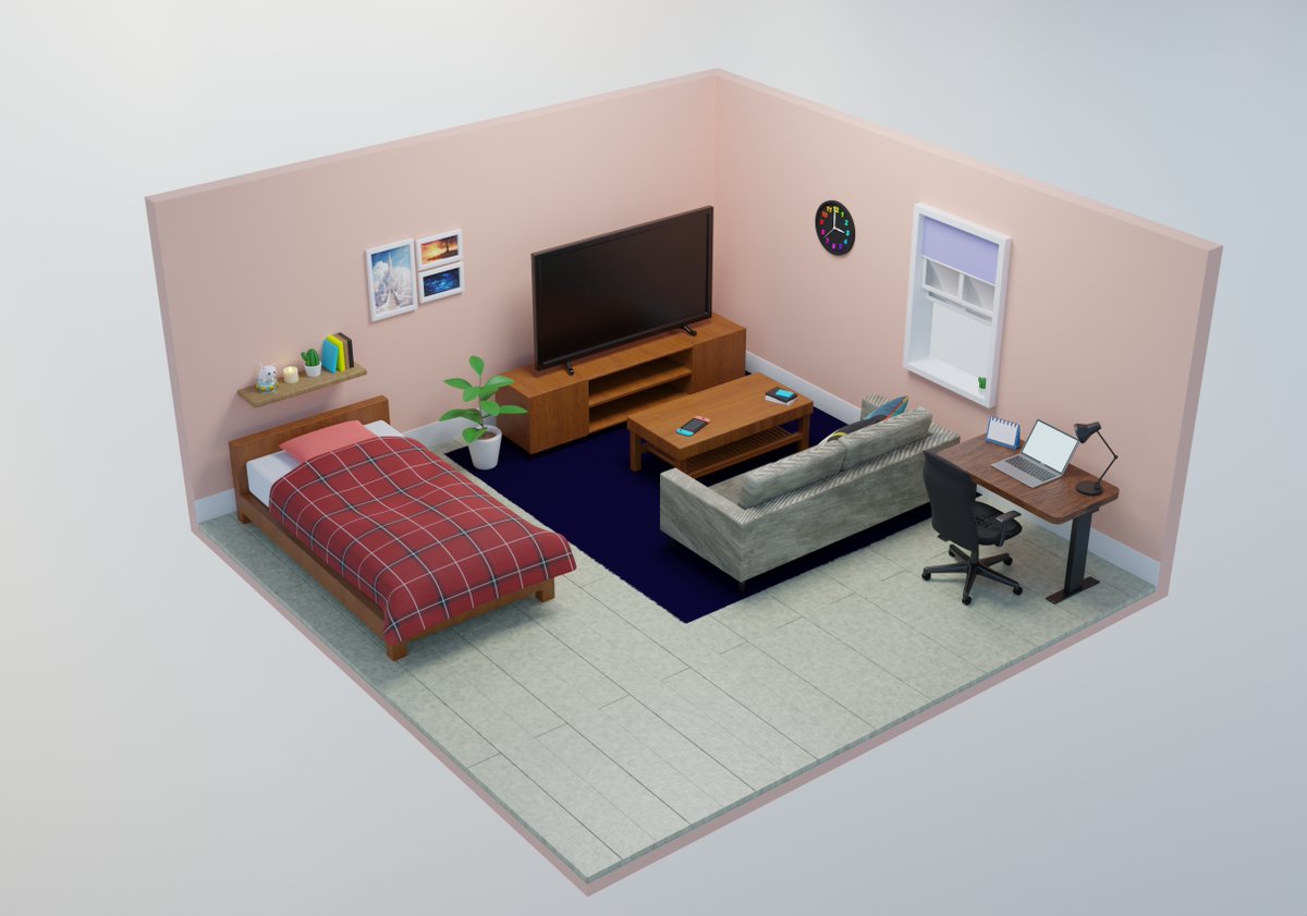 yoshi3dcougs's tweet image. I&apos;m collaborating with @kiyo3dcougs on this Blender project. Added a rug and completed the room. Our goal is to license our characters and pursue a business. Your support means a lot to us! #Blender #BlenderBeginner #b3d #3D