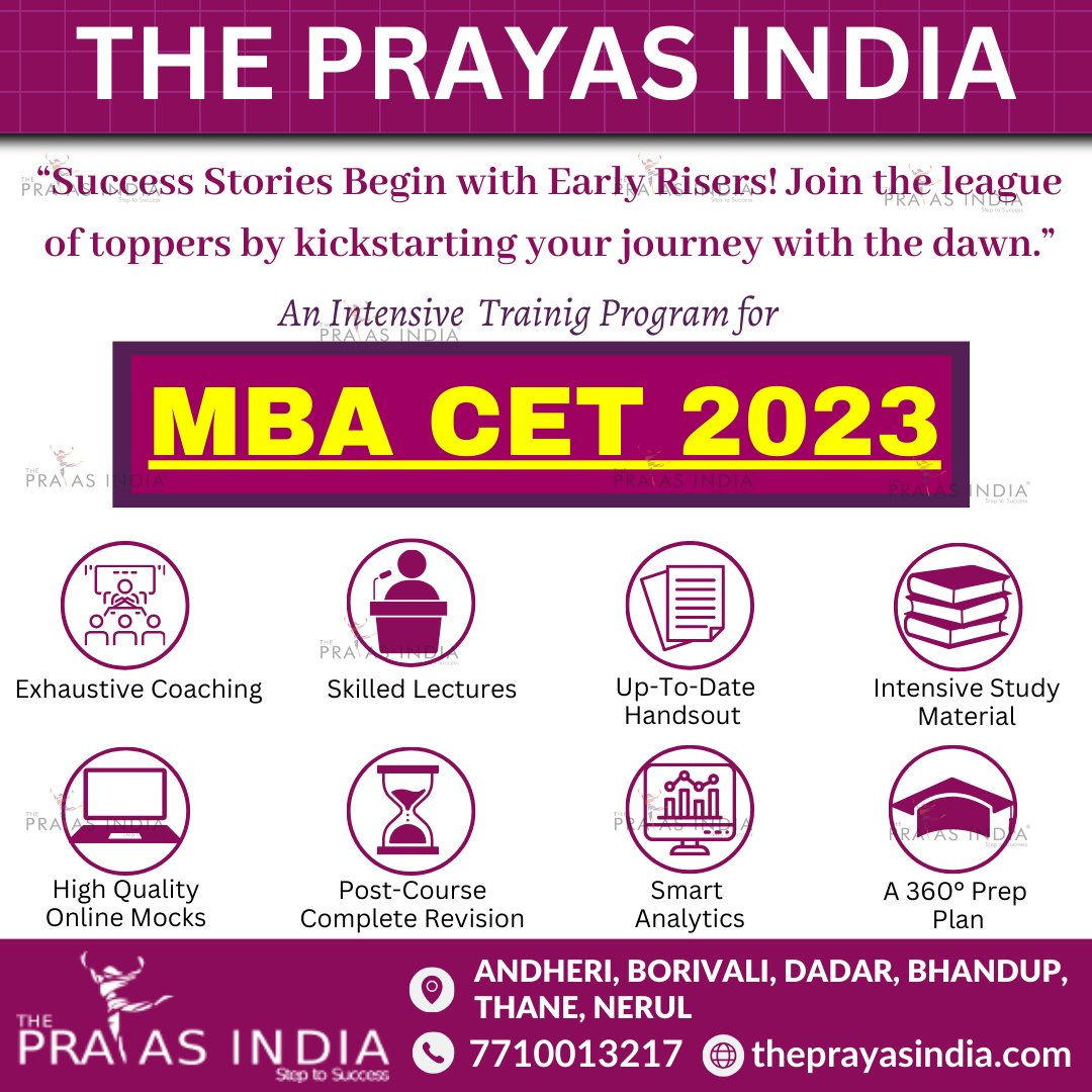 🎓 Elevate Your MBA CET 2023 Preparation with The Prayas India! 🌟
🔥 What we offer:
✅ Exhaustive Coaching
✅ Skilled Lectures
✅ Up-To-Date Handouts
✅ Many More
theprayasindia.com/best-mba-coach…
#ThePrayasIndia #MBA #MBAEntrance #MBA2023 #MBAAdmissions #MBAEntranceExams #MBAInstitute