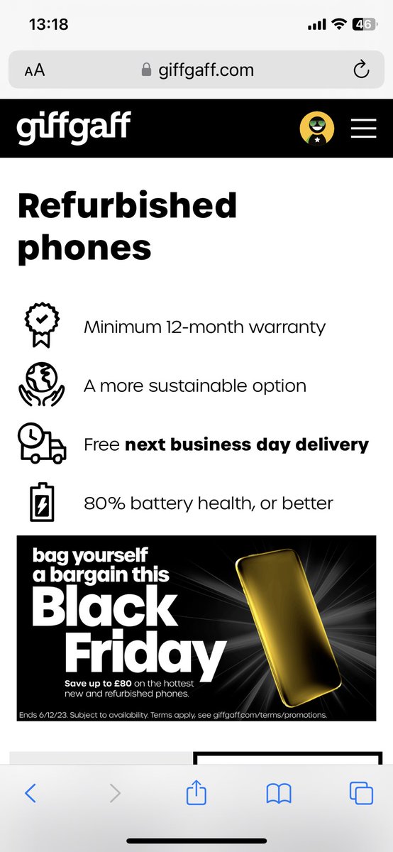 RachelHi1l's tweet photo. @giffgaff please can you help, I received my refurbished phone yesterday and the battery health is at 72% not the 80% or more your website states. 
I have tried multiple times to message an agent through support on web, but only getting error messages. https://t.co/D7qUFLa0Te