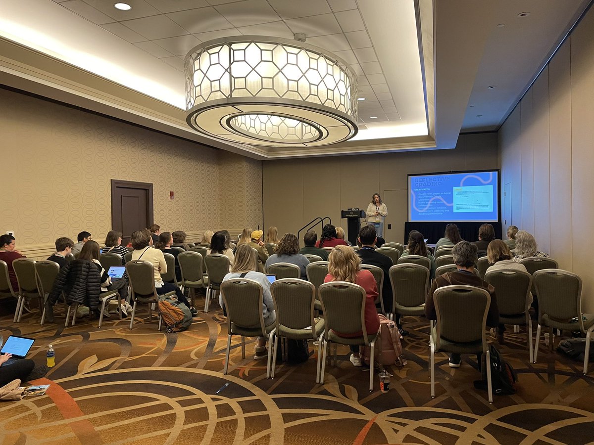 The first couple hours of sessions are off to a great start today. In this one, Julie Walker from Olathe West High School presents to other advisers tips on how to grade the more untraditional classes like yearbook and newspaper. #nhsjc #advisers