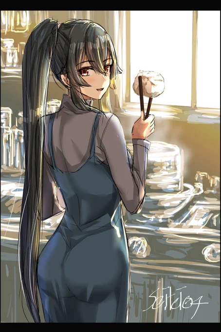 肉まんを蒸かしてくれる矢矧、僕の大好きな矢矧です。#艦これ #矢矧 #いい推しの日 #いいおしりの日 