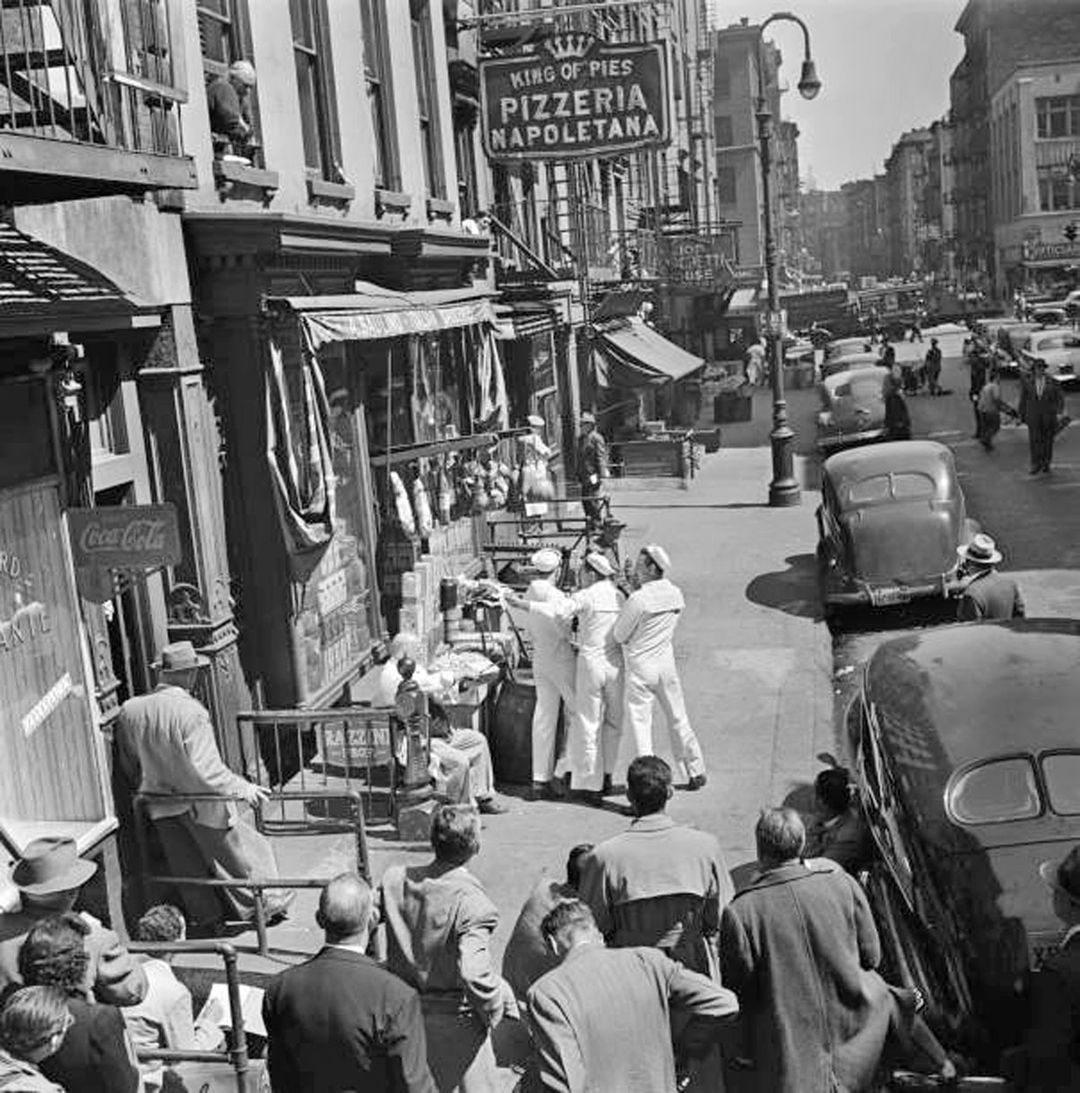 Frank Sinatra, Gene Kelly, and Jules Munshin on location in New York filming the opening number of On The Town, 1949.