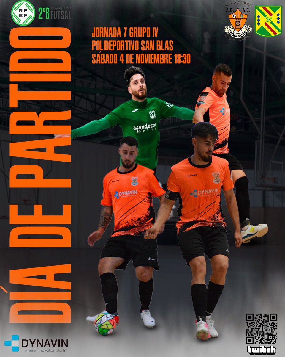 𝐃𝐈́𝐀 𝐃𝐄 𝐏𝐀𝐑𝐓𝐈𝐃𝐎:
ADAE Simancas vs <a href="/ssv_fs/">Sierra San Vicente FS</a> 
🗓️ 𝐉𝐨𝐫𝐧𝐚𝐝𝐚 𝟕.
🏟️ Polideportivo de San Blas.
⏰ 18:30.
📺 m.twitch.tv/adaesimancasfs…

<a href="/DynavinEspana/">Dynavin España</a> 
#ElOrgulloDelBarrio 🧡