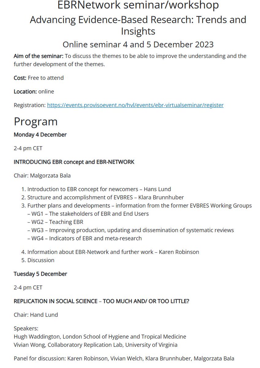 Registration now open for *free* online EBR seminar 
4-5 December 2023, 2-4pm CET
Program: ebrnetwork.org/ebr-seminars/
Registration: events.provisoevent.no/hvl/events/ebr…