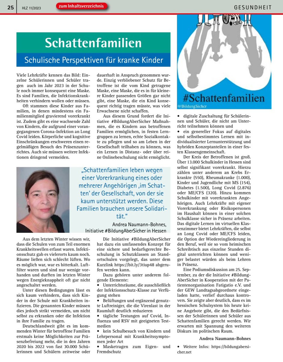 _ProtectTheKids's tweet photo. „Schattenfamilien – schulische Perspektiven für kranke Kinder“ – so lautet der Titel eines Textes, den @ich_mag_sonne von @BildungSicherHE im neuen Monatsheft der @GEWHessen verfasst hat👏👏👏

Hier der Link zur Online-Ausgabe  (Artikel dort auf S. 25):
➡️ https://t.co/NCfgJaOXn7 https://t.co/QnZ7WdVp2O