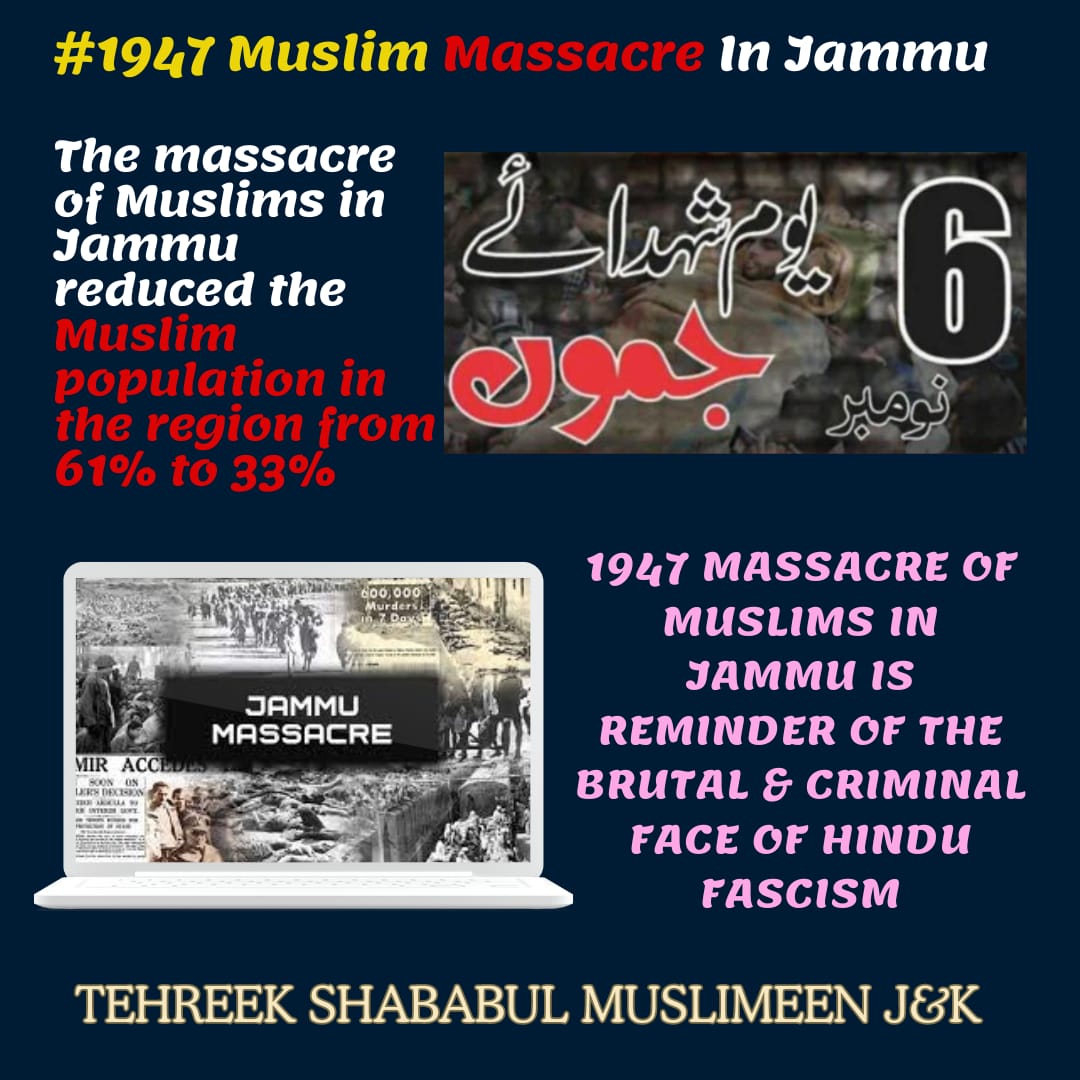 PanunKashmir20's tweet photo. The massacre of Muslims in Jammu reduced the Muslim population in the region from 61% to 33% https://t.co/Vl8yv8720P