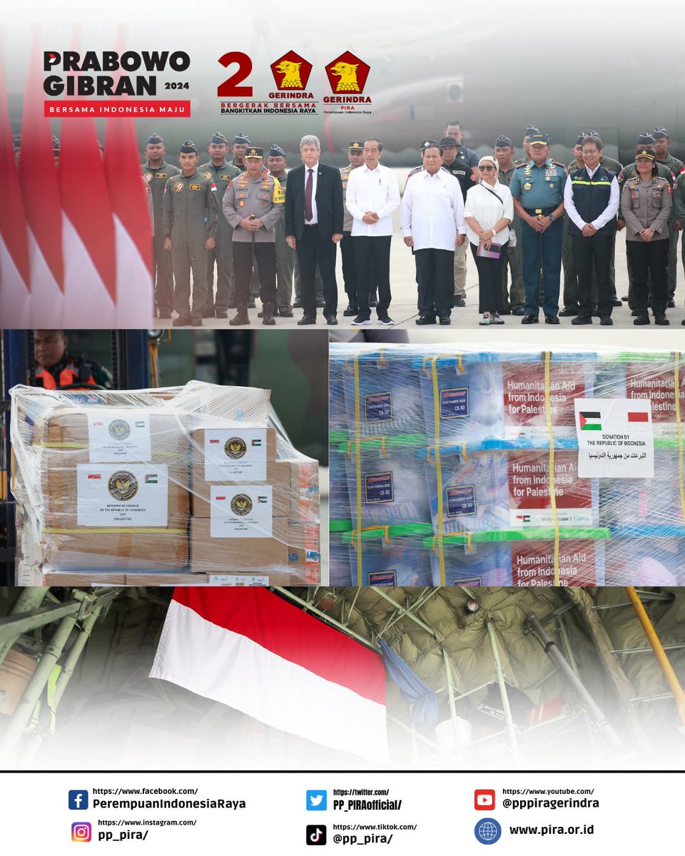 PP_PIRAofficial's tweet photo. Salam Indonesia Raya. Hai sobat PIRA. Pak Prabowo mendampingi Presiden Joko Widodo melepas bantuan kemanusiaan untuk Palestina.
#pira #piraluarbiasa #piragoesdigital #perempuan #piragerindra #gerindra #gerindramenang #2024prabowopresiden #hutpira #prabowogibran https://t.co/A4gL9GxbT4