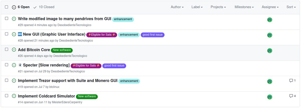 DesobedienteTec's tweet photo. 🆙 #DTails is growing and now you can now earn Sats contributing!
* For those issues that are not labeled with - ⚡️Elegible for Sats⚡️ - you can earn something too!
https://t.co/kTlRk1FyWR
🆕 There are lot more to come!
🤗 If you want support 🔗/⚡️: https://t.co/DL2FYtKh2C https://t.co/PgUYUZoUKQ