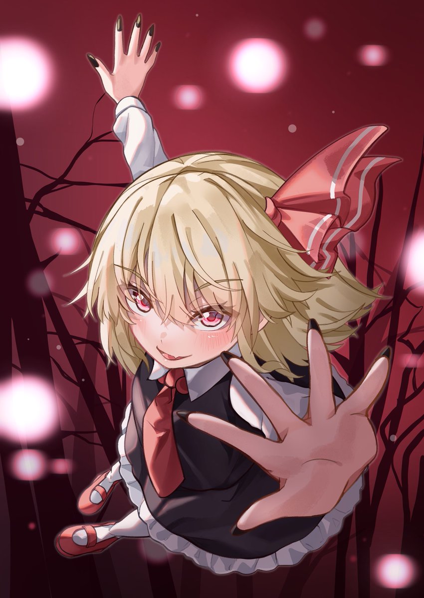 rumia 1girl blonde hair solo tongue out tongue red eyes shirt  illustration images