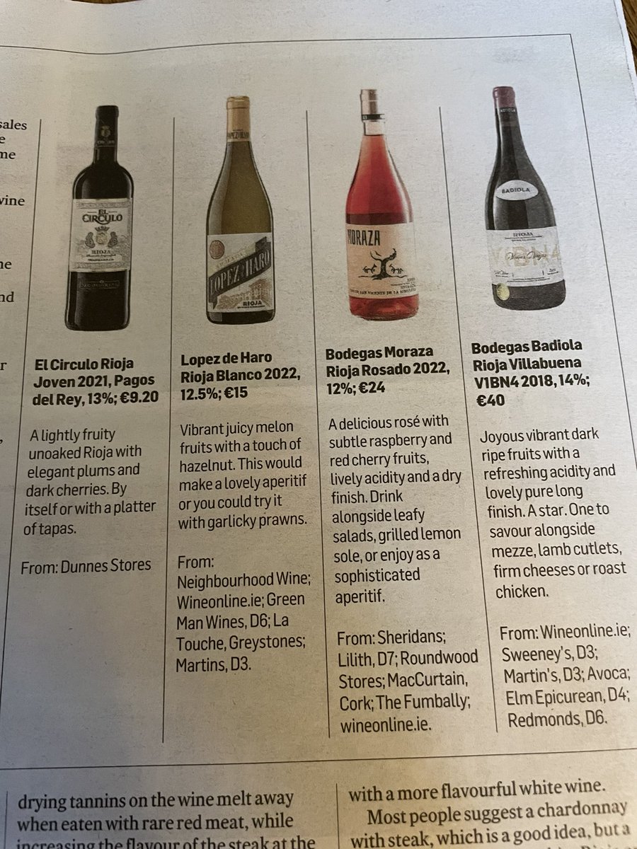 Great article by John Wilson in The Irish Times on the changing face of Rioja. New producers & styles mean fresher & many more serious wines worth exploring. pick up a paper to start learning what’s changing. Thanks for the mention John. All 3 wines here: wineonline.ie/collections/jo…