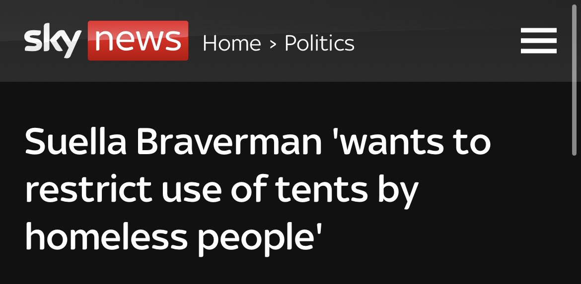 What do you call a person who wants to stop hopeless people using tents? Who wants to fine charities that hand them out to them …just as the temperature plummets and more people find themselves on the streets. I can think of a word. news.sky.com/story/amp/suel…