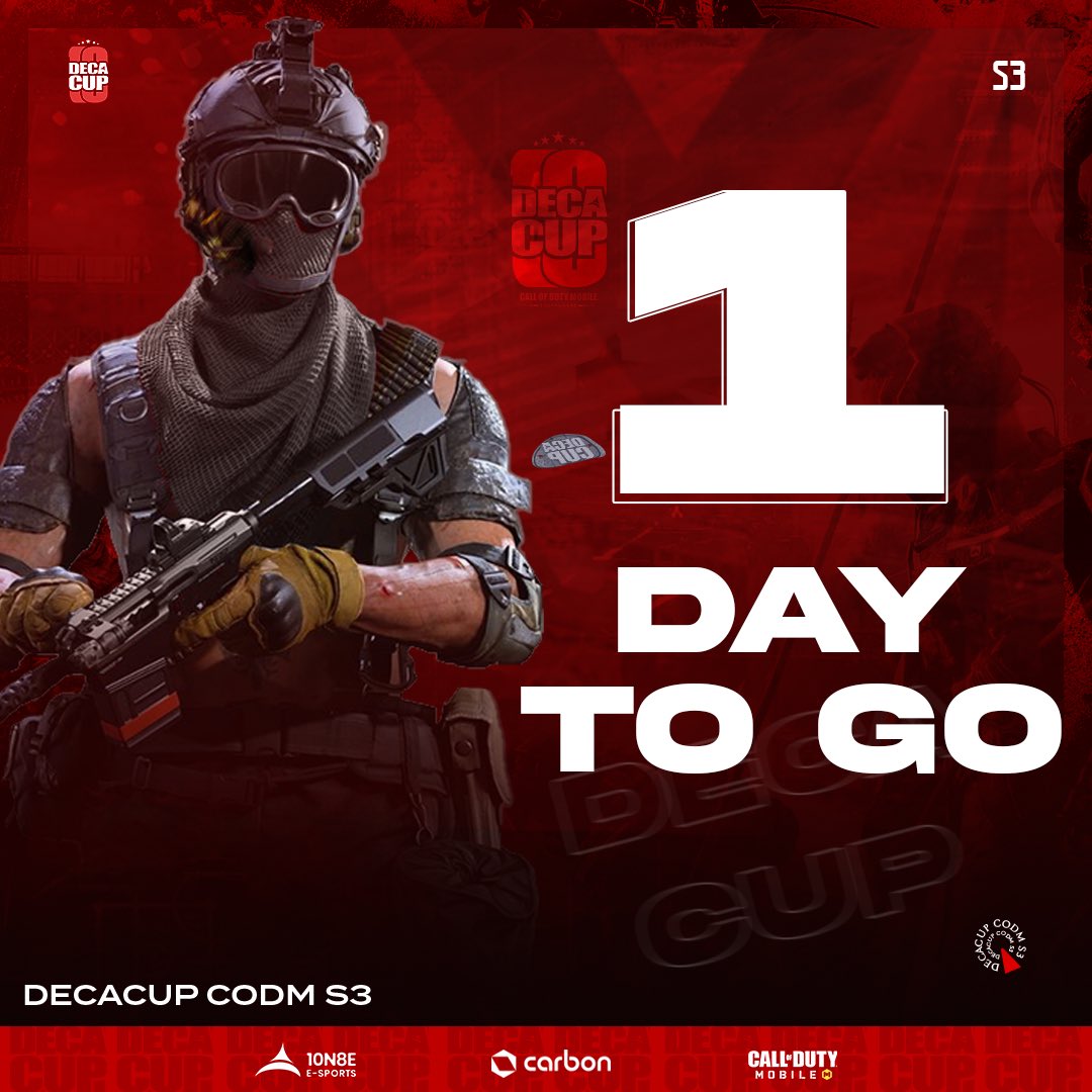 🚨01 DAY TO GO!🚨

01 day till DecaCup CODM S3's showdown🎮🏆

Are you ready?!!!😤🤯

Teams!! Get your squad ready for battle

Save the date: 5th November 2023, Deca Cup Season 3 Kicks Off

youtube.com/10n8e

#CODM #decacupseason3 #gaming #10n8e #countdown #youtubegaming