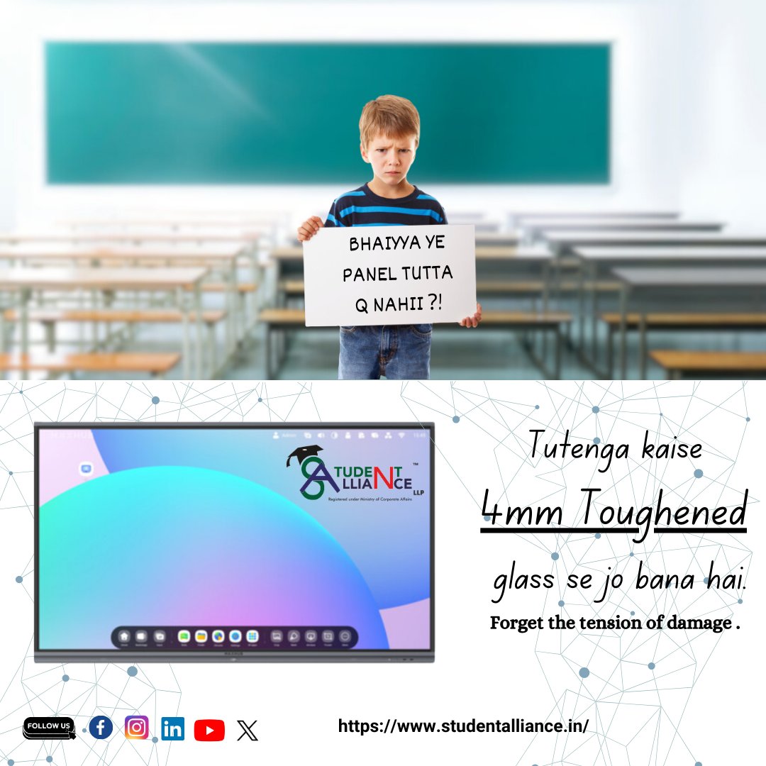 studentaliance's tweet photo. When design meets strength, magic happens. Our IFPD panel with 4mm toughened glass is here to transform your world. πͺπ
#DeliverTheLove #digitalboard #ifpd #ifpdpanel #education #viralpost #trendingpost #explore #studentalliance #whiteboard #onlineteaching #studiosetup https://t.co/WmTnXaVxh4