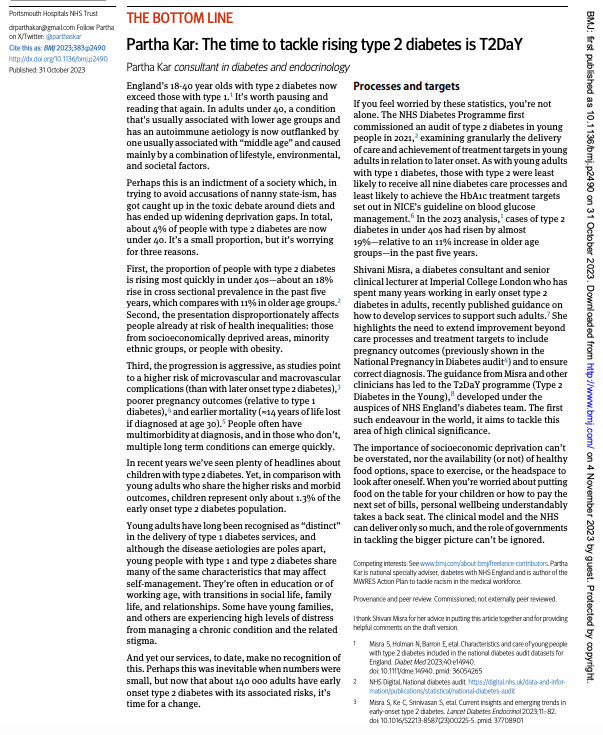 parthaskar's tweet photo. *BLOG*
"In England? 18-40 year olds with #T2diabetes now EXCEED those with #T1Diabetes
Worth pausing & reading that again"
Time to tackle rising #T2Diabetes is T2DaY
(H/T @ShivaniM_KC for her work in this programme
@kamleshkhunti)
Via @bmj_latest
https://t.co/Hn3skH6K3G https://t.co/7uYNlNs5db