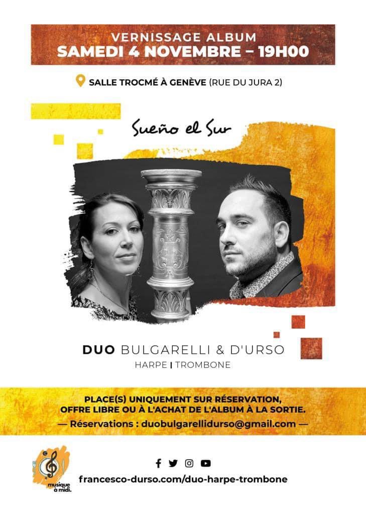 FrancescoDUrs20's tweet photo. Ce soir vernissage album Sueño el Sur 🔥

👉 Découvrez l'album ici: https://t.co/0SfmHWDfIn

#albumsuoenoelsur #newalbum #vernissage
#trombone #harpe #musiclife #music #tromboneplayer #arpa #duo #musician #musique #brassplayer #newmusic #concert #harpplayer #geneve #suisseromande https://t.co/kSvK13XFyW