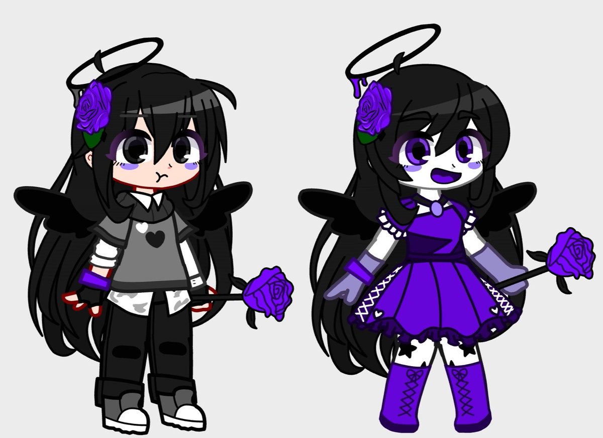 Улучшила свою ОС в гача клубе и её версию куклы переделала.💜🖤🩶🤍