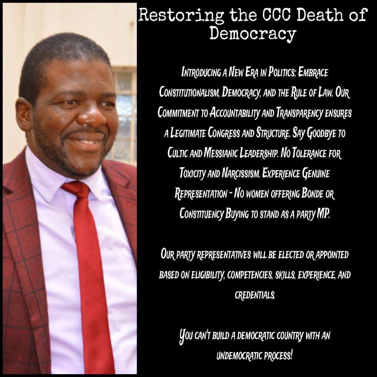 MChipiso's tweet photo. Man of the moment
Welldone SG @CCCZimbabwe
Kugadzirisa structure less party brick by brick✊🏿
#Zimbabwe
#Judiciary
#CccMps https://t.co/V7FjJmIVSk