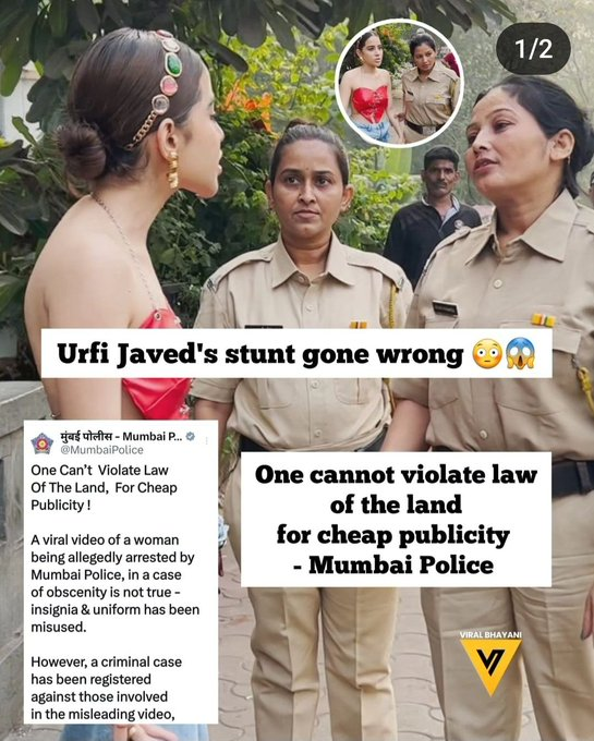 rishibagree's tweet photo. So Urfi Javed was making a video of her fake arrest to defame Mumbai Police https://t.co/g3fhcOtuDS