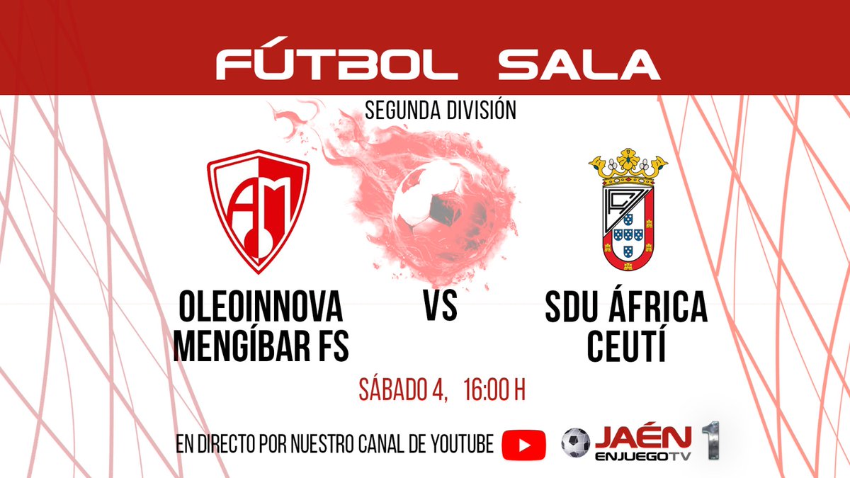 🚨URGENTE, RETRANSMISIÓN🚨

Esta tarde, a las 16:00 horas, podrás ver a <a href="/Mengibar_FS/">Oleoinnova Mengíbar FS</a> en JaenEnJuego TV. 

En directo, 2ª División: Oleoinnova <a href="/Mengibar_FS/">Oleoinnova Mengíbar FS</a> - <a href="/ua_ceuti/">Unión África Ceutí</a> . Con <a href="/joseluislopezoj/">Jose Luis López</a> ¡No te lo pierdas!

Aquí: youtube.com/live/PHK1v0fp9…