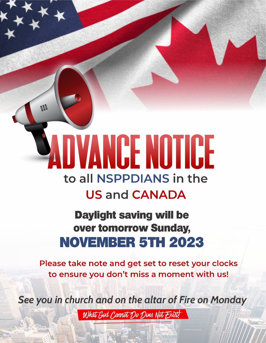 streamsofjoyHQ's tweet image. More Updates on Daylight Saving Time for our family members in the Diaspora… Please Spread the Word to everyone you know in US/Canada🙏🏻🙏🏻🙏🏻🙏🏻🙏🏻🙏🏻

#NSPPD
#7amFirePrayers
#StreamsOfJoyInternational
#whatGodcannotdodoesnotexist