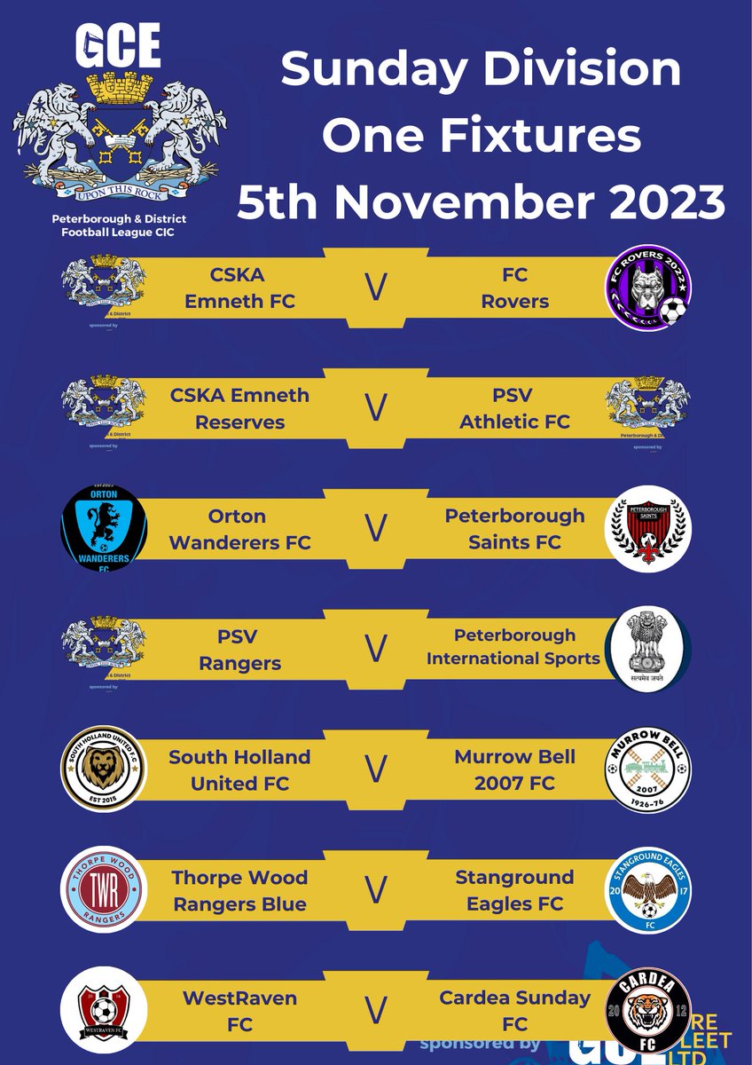 PDFLUK's tweet photo. ⚽Sunday Division One Fixtures sponsored by @GCEHireFleet⚽

Check out our Sunday Division One Fixtures this weekend below⬇️

Subject to change due to adverse weather conditions🌧️ https://t.co/RLfcjuU7Jd
