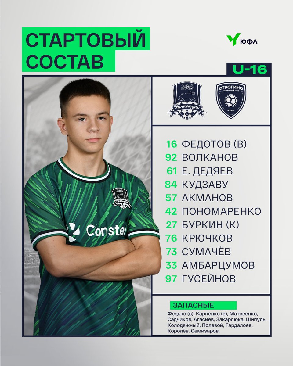 Состав «быков» на матч #КраснодарСтрогино в #ЮФЛ3 📋