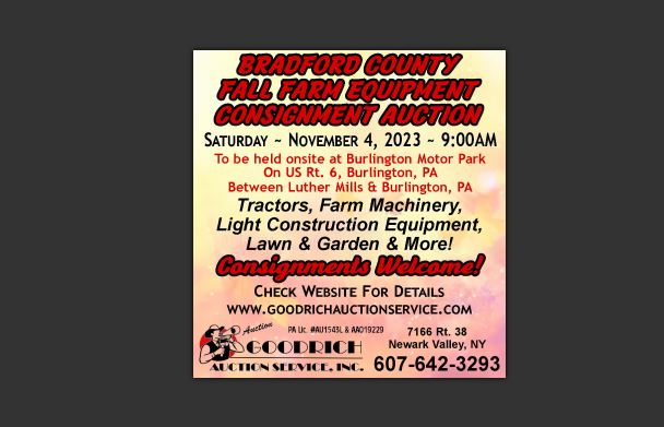 thepapershop's tweet image. This auction begins at 9am today!

#auction #consignmentauction #bradfordcounty #fall #farmequipment #tractors #lawn #garden #bid