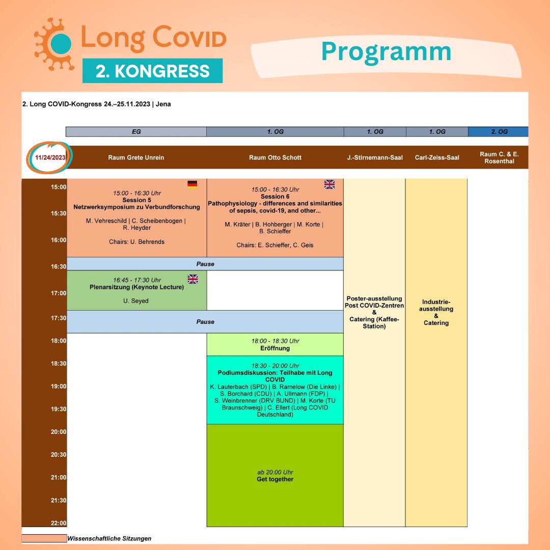 Schnellüberblick über das Programm am 24.11., die PDF dazu kann unter long-covid-kongress.de/programm/wisse… heruntergeladen werden