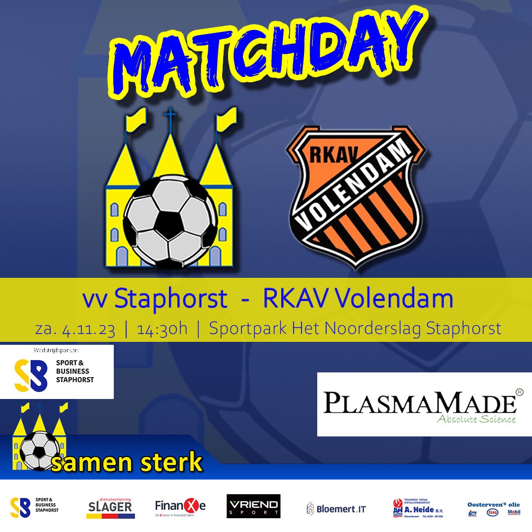 vvstaphorst's tweet photo. ๐ก๐ต ๐๐'๐ ๐ ๐ฎ๐๐ฐ๐ต๐ฑ๐ฎ๐! โฝ๏ธ
โฝ๏ธ vv Staphorst - @rkav_volendam
๐ 3e Divisie A.
๐ Aanvang 14:30u
๐ Sportpark Het Noorderslag
๐ฒ #stavol
#samensterk #kopdrveur https://t.co/tm1N4C2uOL
