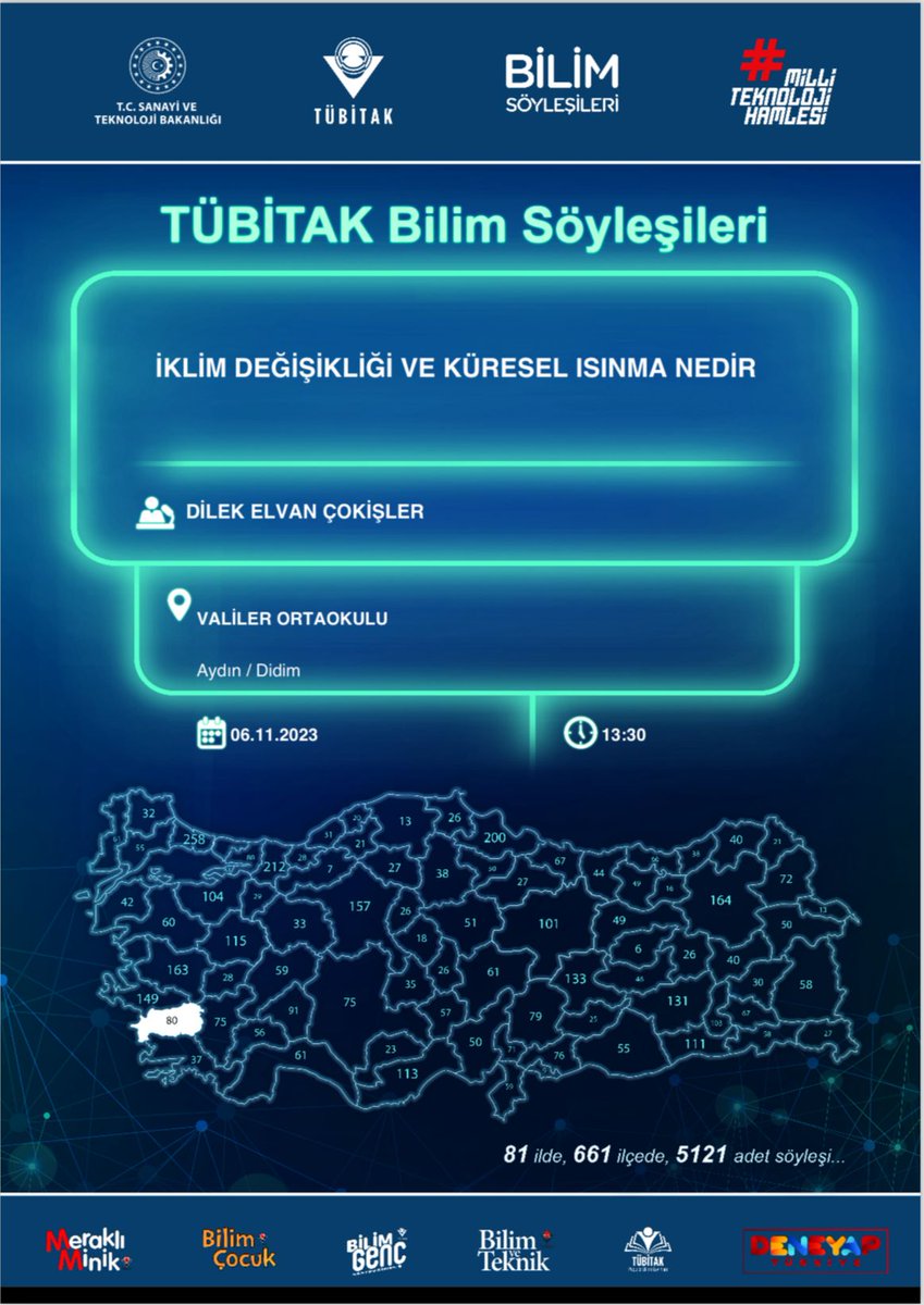 DidimValiler's tweet photo. Tübitak Bilim Söyleşileri kapsamında Adnan Menderes Üniversitesi Öğretim üyesi Dilek Elvan Çokişler İklim Değişikliği ve Küresel Isınma ile ilgili okulumuz öğrencilerine bilgi verecek.
@tcmeb @Tubitak @Aydin_MEM @ekicis20 @tcdidim @DidimMem @mete https://t.co/uiNC4AHZeI