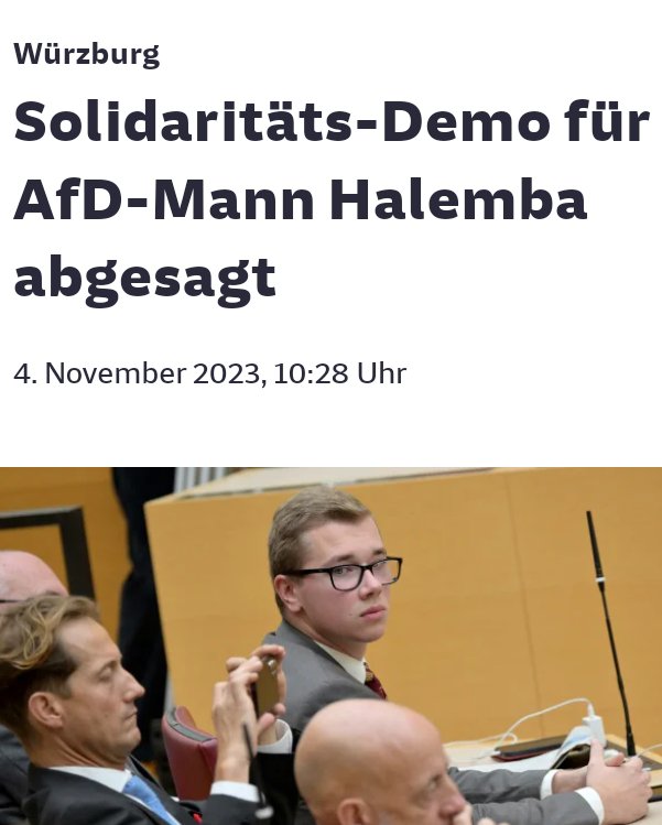 TJA‼️
Solidarität mit
"Sieg Heil" &amp; "Heinrich Himmler"
ist dann selbst AfD zu heiß!
AfD Bayern hat "JA" gezwungen die Demo für #Halemba abzusagen
Selbst #Höcke hat reagiert:
Er hat den Spendenaufruf von "1%" für Halemba gelöscht!
SUPER-GAU FÜR AfD &amp; "JA" !
sueddeutsche.de/bayern/wuerzbu…