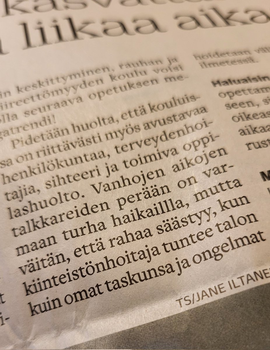 TS tänään: 'Talkkareiden perään on turha haikailla' Mutta niin me ONNI-hankkeessa teemme. Eläköön talkkarit! #resurssit #turvallinenkoulupäivä #poikkeamat @ONNI_hanke @mervi_uushei @utueducation