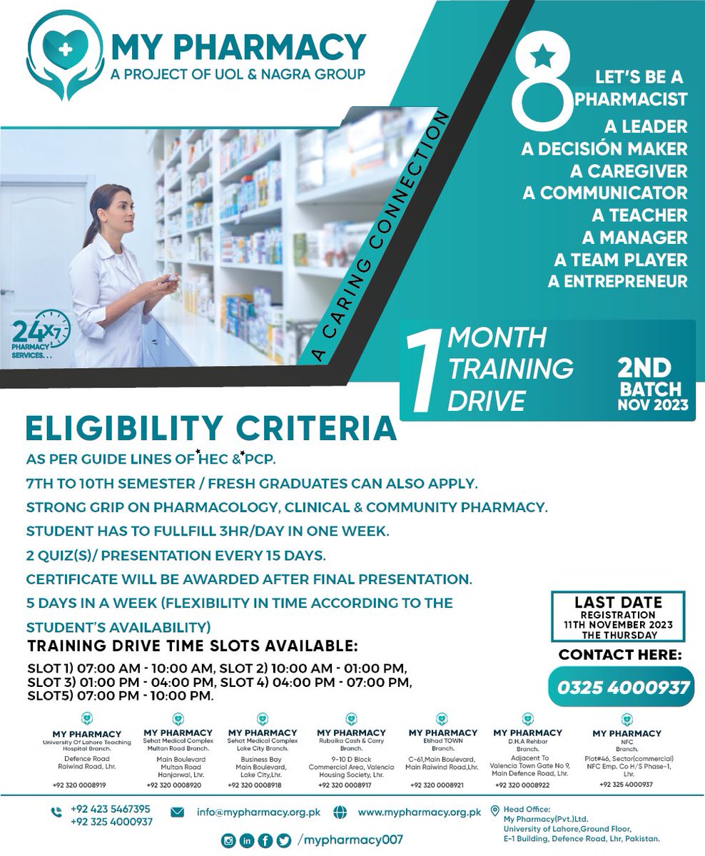 mypharmacy007's tweet photo. THIS DRIVE COVERS:
Community Pharmacy
Retail Pharmacy
OT/ ER Pharmacy
Hospital Pharmacy
Supply Chain manager
Warehouse Manager
Contact us: 03254000937

#pharmacy #medicine
#training #drive 2023 https://t.co/gIZgCikbh4
