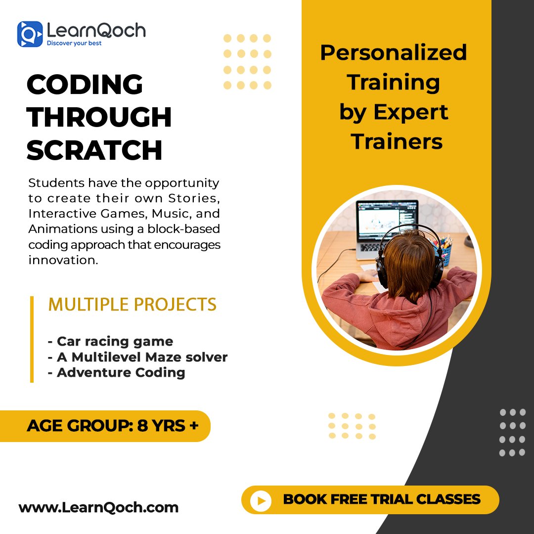 LearnQoch's tweet image. Discover the magic of coding with Scratch on LearnQoch! 🚀 Our interactive courses empower young minds to create, code, and explore in a fun, educational environment. #LearnQoch #CodingWithScratch #EdTech #STEMEducation #EmpowerYoungMinds
learnqoch.com/coding/