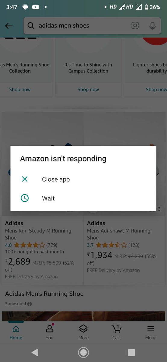 afeef1915's tweet photo. @amazonIN 

your app is crashing when search record has more then 10k result. https://t.co/e09hDV3flB