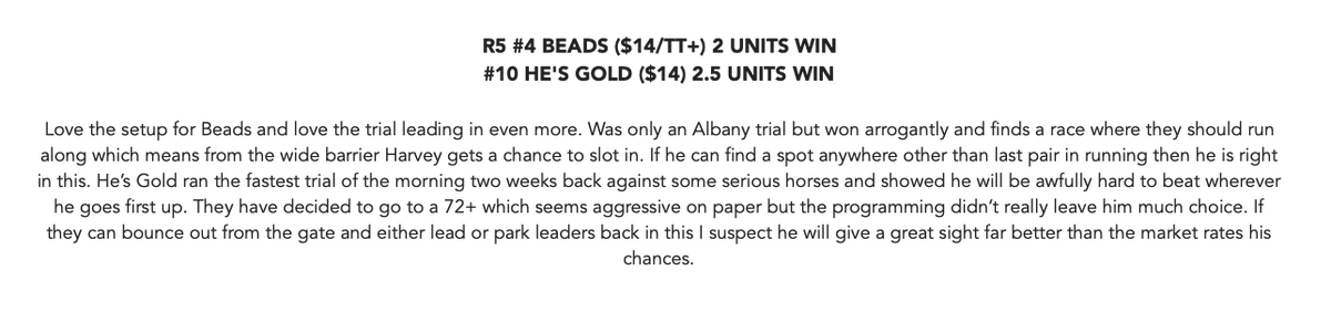 TMJohnston8's tweet photo. So close to a nice double with Brooklyn Pier just falling short in the last however won't complain with a $14 winner with Beads getting some luck today to win by the barest of margins. No better time to join heading into the Pinnacles in nice form https://t.co/UilmbMuc9Y https://t.co/RCD7NPk550