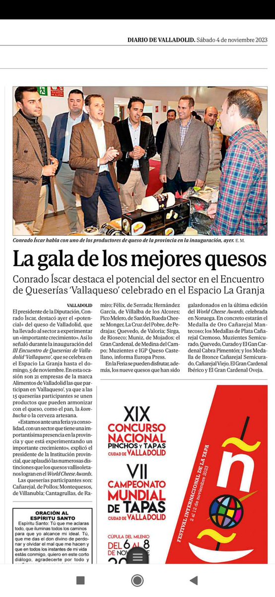 🧀 Estamos hoy en prensa!!
Gracias VALLAQUESO @alimentosvall @dip_valladolid 
@diariovalladolid #vallaqueso #vallaqueso2023 

#elpatamulodevalladolid #patamulo #pataoveja #quesodeoveja #quesodeautor #productoestrella