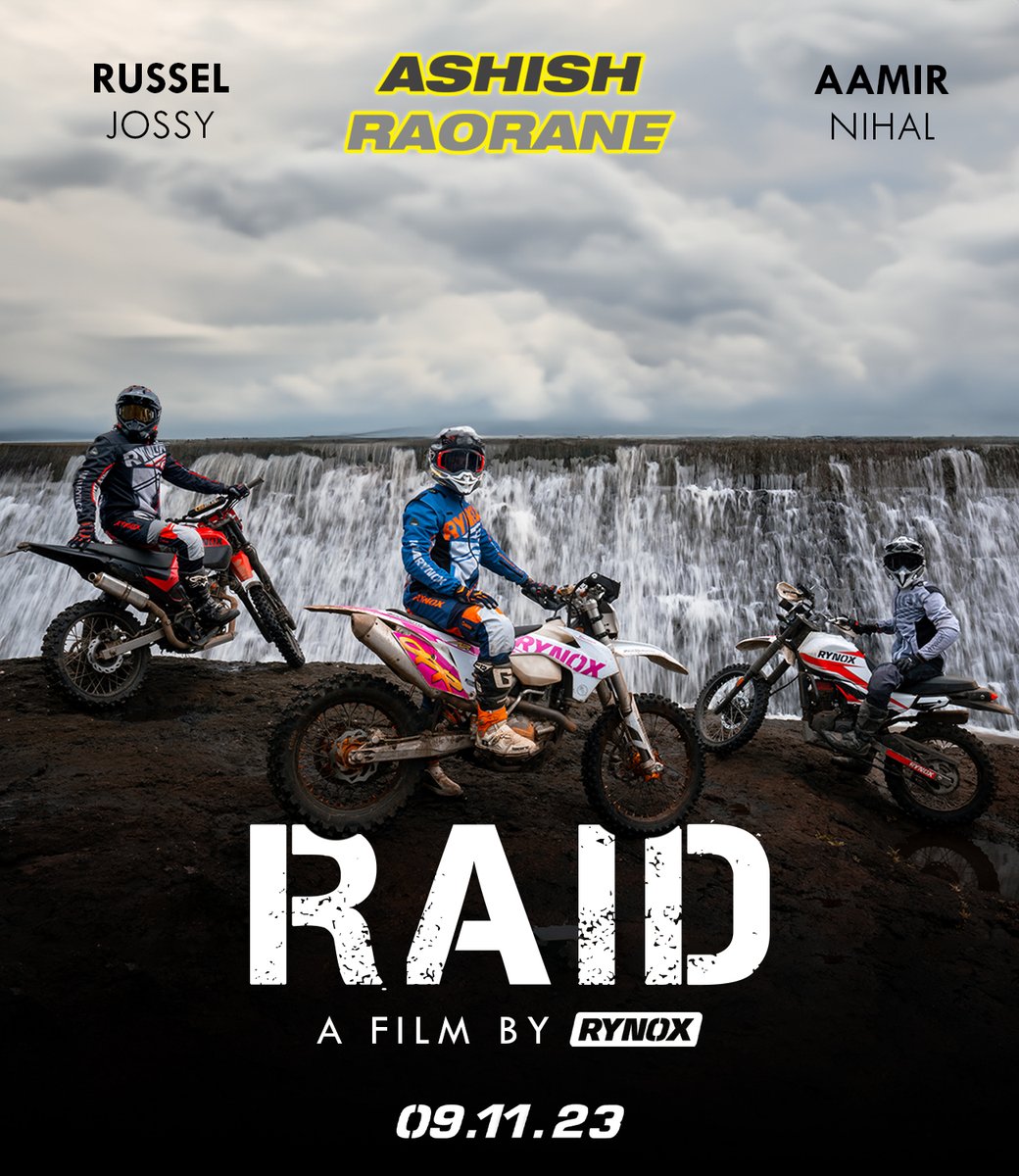 RynoxGears's tweet image. RAID - A film by Rynox!

Get ready to go off the beaten path with Ashish Raorane, Russel Jossy, and Nihal Aamir.

Save the date! Catch &apos;RAID&apos; exclusively on Rynox Gear&apos;s YouTube channel on 09/11/23.

#RynoxGear #Rynox #ProjectRAID #RAID #film #rider