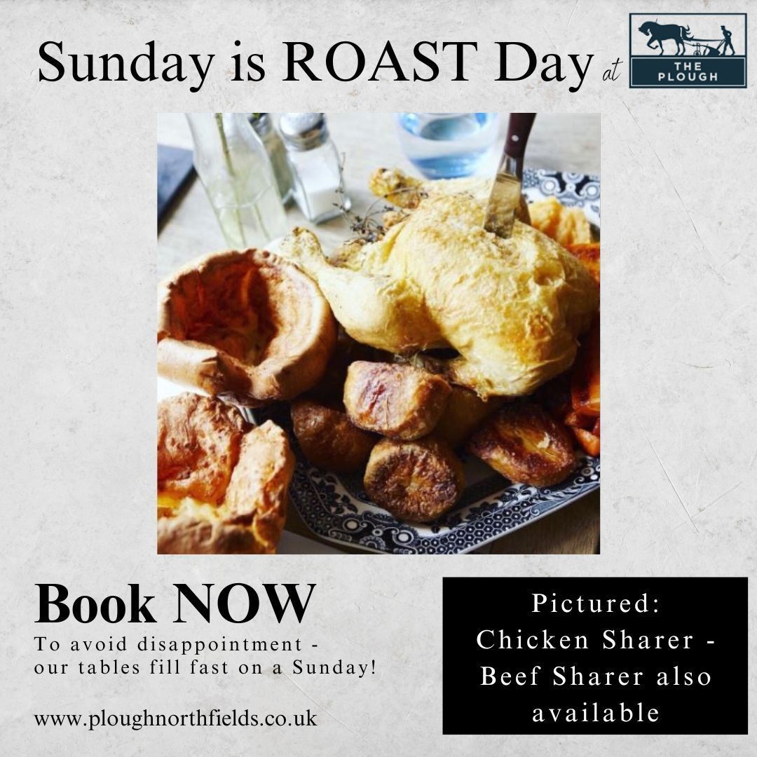 Book Now At The Plough & reserve your table for Sunday with a  choice of beef, chicken, pork and nut roast. Tables go fast so save your space now!

#roastdinner #sundayroast #roast  #food #foodporn #roastpotatoes #sundaylunch #roastbeef #foodstagram #roastchicken #sundaydinner