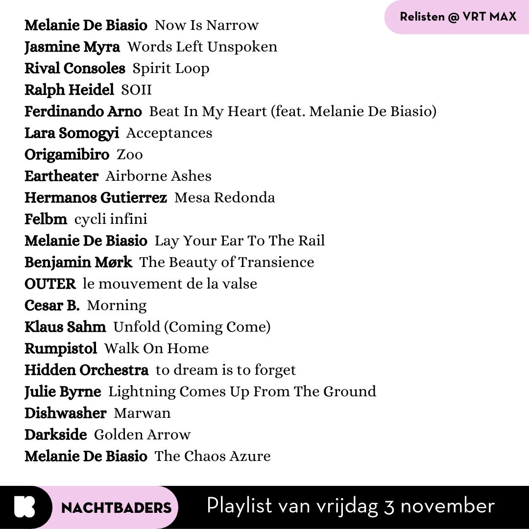 PaginaVanTom's tweet image. Last #Nachtbaders episode! Melanie De Biasio! Go check her new album!

And much love for the wonderful introductions by @melaniedebiasio, Jasmine Myra , @origamibiro, Felbm, Cesar B and @rumpistol 🤍

Hope to see you next year @Klararadio 🙏